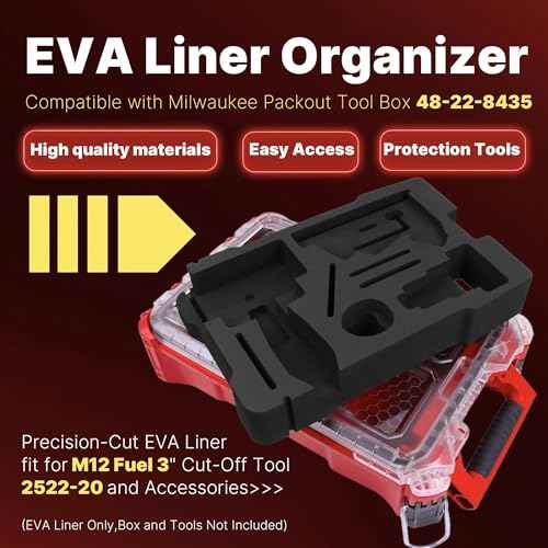 EVA Liner Organizer Compatible with Milwaukee Packout Tool Box 48-22-8435, Precision-Cut Foam Insert Fit for M12 Fuel 3" Cut-Off Tool 2522-20 and Accessories, Black