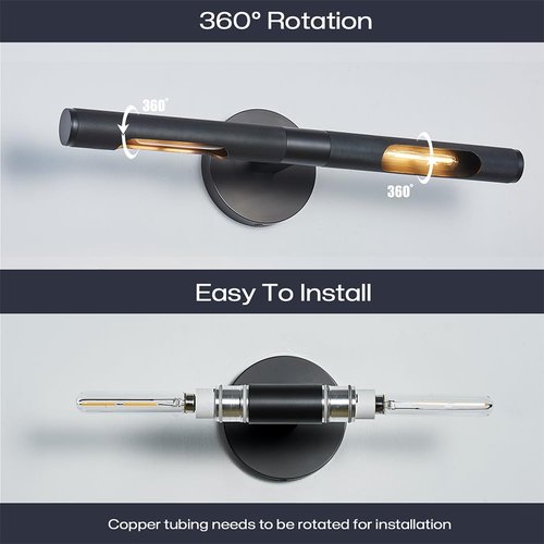HUANXISHA 19" L Picture Light,Vanity Bathroom Light Rotatable 360° Wall Sconce Lights for Pictures Art Gallery Painting Frame,2-Light Include Bulb,Dimmable,Black