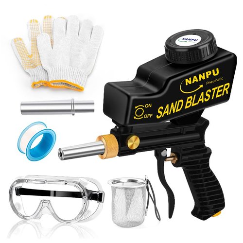NANPU Air Sand Blaster Gun with Gravity Feed - Metal Nozzle, Plastic Body | for Paint, Rust Removal, and Glass Etching | Versatile for Aluminum, Sand, Walnut Shells, and Soda Blasting Applications