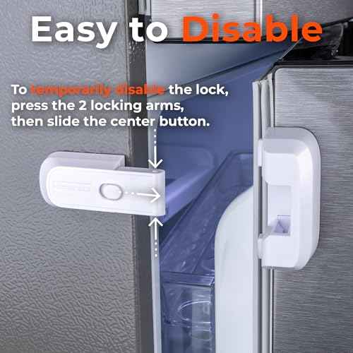 2-Pack Child Proof Fridge Lock with Adhesive - No Tools Required - Refrigerator Lock for Kids - Freezer Latch to Keep Door Closed - for Toddlers, Cats, & Dogs - White