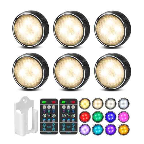 LED Puck Lights with Remote Control, Battery Operated Wireless Closet Light, Under Cabinet Lighting Stick on Tap Push Lights, Color Changing Under Counter Light for Kitchen, 6 Pack - Black