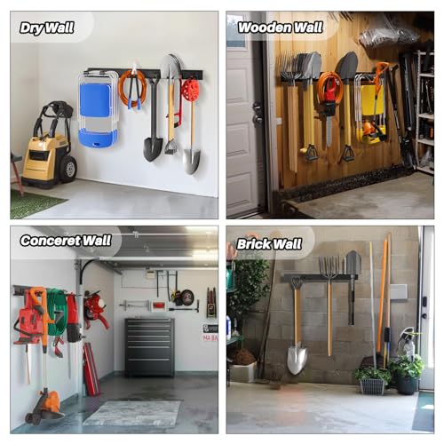 Garage Garden Tool Organizer Wall Mount, Heavy Duty Garage Tool Storage Rack 32 Inches, Max Load 220lb - Shovel, Rake, Folding Chair, Weed Eater Storage