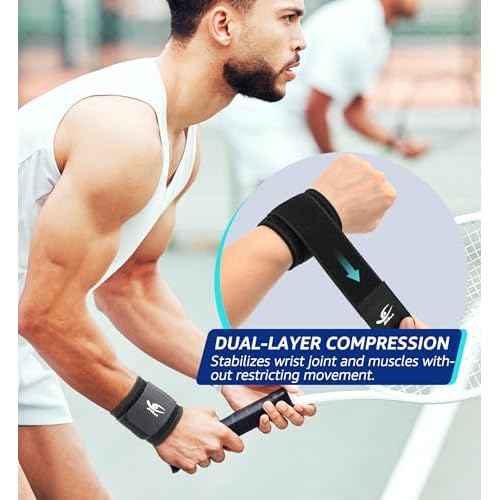 HiRui Wrist Brace (2 PCS) - Adjustable Compression for Carpal Tunnel Arthritis Tendonitis Sprain Pain Relief | Wrist Support Wrist Wraps for Both Hands, Ideal for Sports & Gym Workouts (Black)