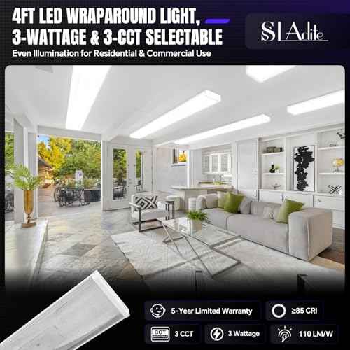 4FT LED Wraparound Light 75W/65W/55W, 8250lm/7150lm/6050lm, 3000K/4000K/5000K 4 Foot LED Wrap Light Fixture,Flush Mount Office Ceiling Light for Garage Workshop, Fluorescent Light Replacement, ETL