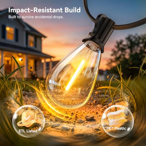 Amzrap 200FT Waterproof Outdoor String Lights with Remote, Dimmable & Shatterproof LED Bulbs