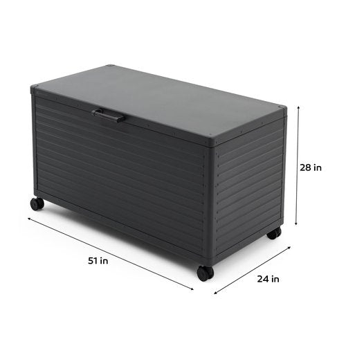 MIRADOR 134 Gallon Large Outdoor Deck Box with Wheels, Storage Box with Lid for Patio Furniture, Garden Tools, Outdoor Cushion, Charcoal