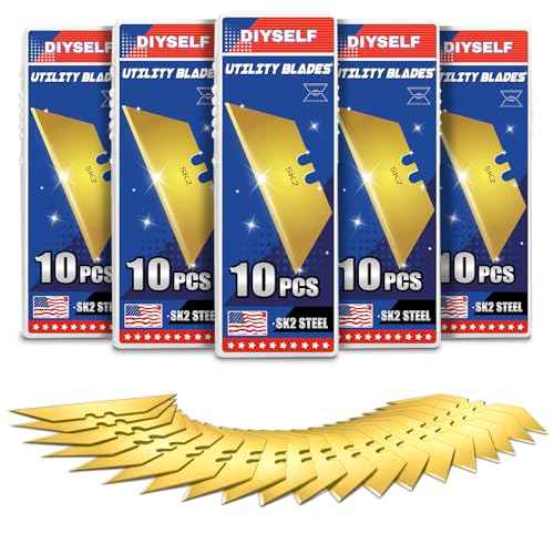 DIYSELF Box Cutter Blades, 50 Pack SK2 Utility Razor Blades Refills, Heavy Duty Utility Knife Blades for Box Cutter, Razor Blades Replacement with Plastic Case, Utility Knife Blades Refills