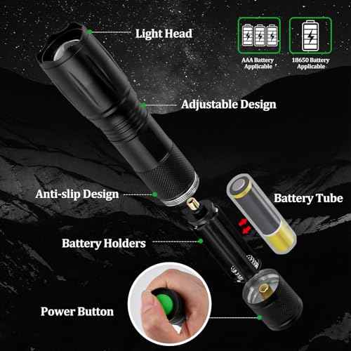 Stocking Stuffers for Men Adults - Christmas Gifts for Men Dad Boyfriend 2Pcs Zoomable LED Flashlights Bright Tactical Torch High Lumens w/5 Modes Outdoor Fishing Hiking Hunting Camping Essentials