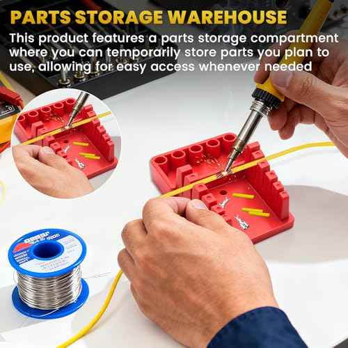 Soldering Wire Holder, High-Temperature Resistant Soldering Wire Holder, With Brass Wool Cleaner, Includes a Storage Tray and 5 Accessory Slots, Helping Hand Soldering Wire Welding Fixture, 6 Grooves