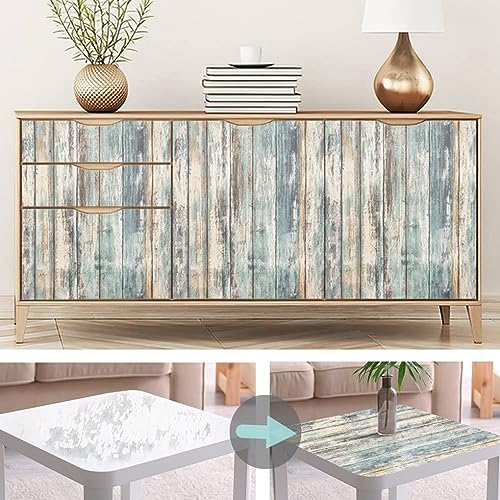 Blue Rustic Wood Wallpaper Peel and Stick 17x120 Inches - Removable Vinyl Wall Covering for Furniture & Walls