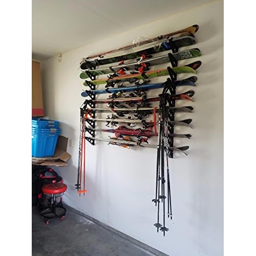 StoreYourBoard Ski Wall Rack ? Horizontal Ski Rack Wall Mount, Holds 3 Pairs of Skis and Poles, Ski and Snowboard Wall Rack for Garage or Home, Holds Up to 40 lbs