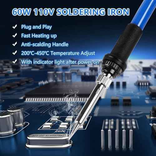 60W 110V Adjustable Temperature Soldering Iron Pen, Soldering Welding Iron Tool for Welding Repair, Electric Repairing, Jewelry, DIY-Blue