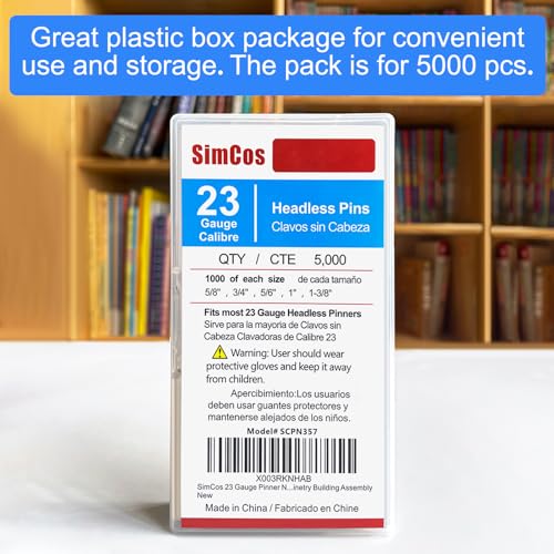 SimCos 23 Gauge Headless Pin Nails 5 Sizes 5000-Pack for Woodworking & Craft Projects