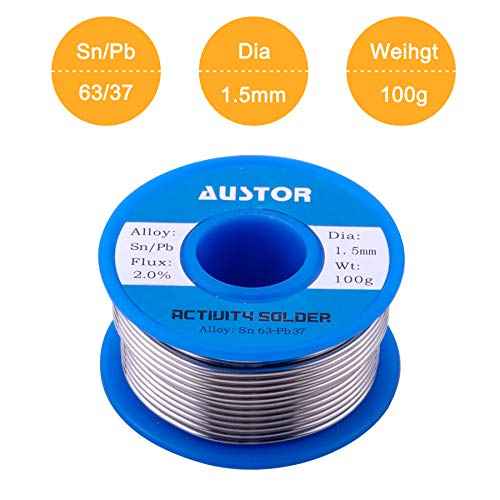 AUSTOR 63-37 Tin Lead Rosin Core Solder Wire for Electrical Soldering (1.5mm, 100g)