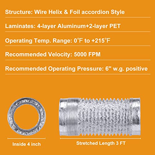 Steelsoft 4 Inch Flexible Dryer Vent Exhaust Duct Hose 3 Feet - Heavy Duty Aluminum