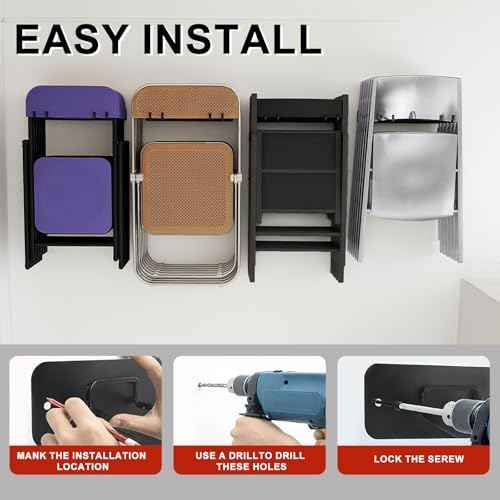 Garage Tool Organizer Wall Mount, 2Pack Folding Chair Storage Rack, Heavy Duty Garden Tool Holder for Hanging Shovel Rake Broom Ladder