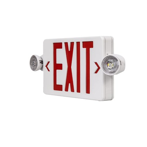 CM MZY LED Exit Sign with Emergency Lights,Exit Sign Light with Battery Backup, Red Letter Emergency Lights with Two Adjustable Heads,AC 120/277V, UL Certified,1PCS