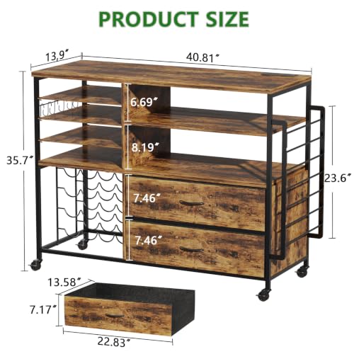 IBLUCTRY Rustic Brown Rolling Craft Storage Cart with Power Outlets & Vinyl Roll Holders