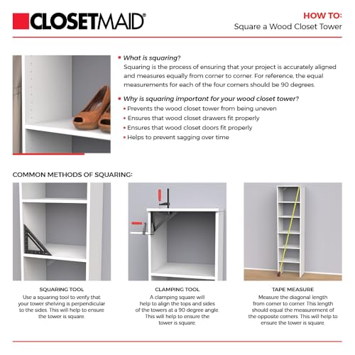 ClosetMaid SuiteSymphony Small Closet Organizer Starter Kit with Tower & 3 Adjustable Rods – Pure White