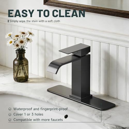 Greenspring Matte Black 10 Inch Faucet Deck Plate for 2-3 Hole Sinks - Right Angled Edge