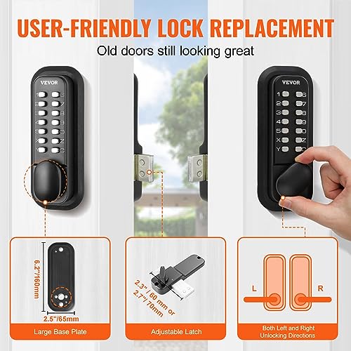 VEVOR Black Mechanical Keyless Entry Door Lock, 14-Digit Keypad, Outdoor Gate Lock Set