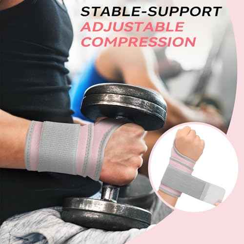 Carpal Tunnel Wrist Brace for Right Left Hand 2 Pack, Wrist Support Wraps for Women Men, Adjustable Wrist Brace for Tendonitis, Arthritis, Weightlifting, Sports, Day Night Support, Pink