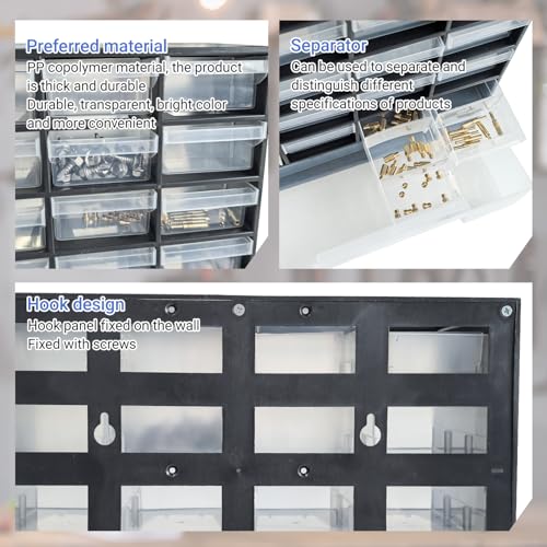 SUGOOE 33-Drawer Plastic Parts Organizer - Black, 11.8 x 16.1 x 5.2 in, with Removable Dividers