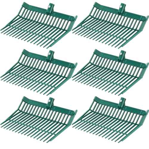 WILLBOND 6 Pcs Manure Fork Head 18 Tines Pitch Fork Head with Screws and Nuts Durable Stable ABS Plastic Replacement Pitchforks for Gardening Horse Stall Picking up Manure Grass Hay Olive