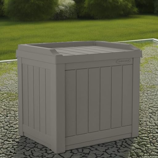 Suncast 22-Gallon Stone Gray Resin Outdoor Storage Box with Seat - Weatherproof Deck Container, Garden & Patio Storage Bench (Variation 1)