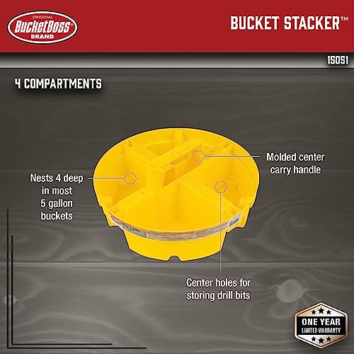 Bucket Boss Bucket Stacker Small Parts Organizer (1 Pack) 4-Compartment Yellow, 5 Gallon Bucket Insert