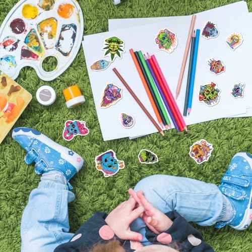 Psychedelic Skull and Trippy Mushroom Artwork 50pcs Stickers Pack Vinyl for Laptop Skateboard Guitar Water Bottle Helmet Decoration Wall Bike Hat Hard Phone Case Car Bottles