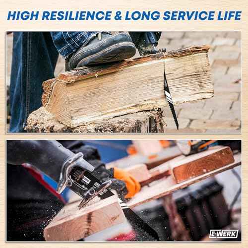 E?Werk - Reciprocating Saw Blades for Wood - 5 Pieces - High Carbon Steel (HCS) Sabre Sawblades for Wood & Plastic Cutting - Superior Strength, Wear Resistance & Durability - 6 TPI (Teeth per Inch)