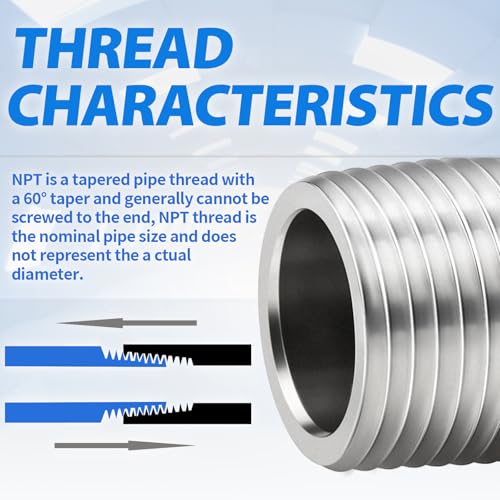 ChillWaves 1/2" NPT Male x 1/2" NPT Female Stainless Steel Pipe Nipple - 2" Length (50mm) - 2 Pack