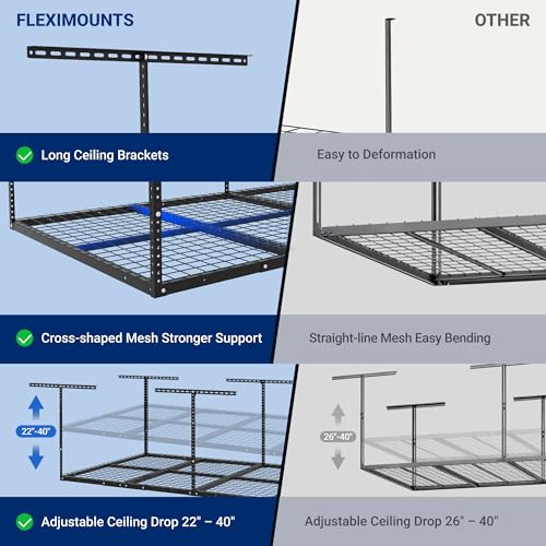 FLEXIMOUNTS 4x8 ft Overhead Garage Ceiling Storage Rack, Black, 1 Pack