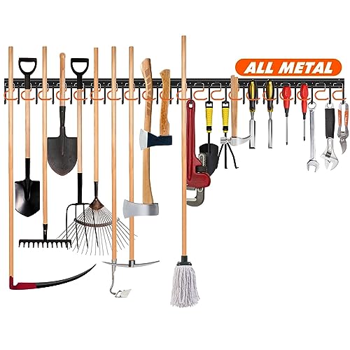TVKB 68 Inch All Metal Garden & Garage Tool Organizer Wall Mount with Heavy Duty Hooks - Iron, 4 Pack