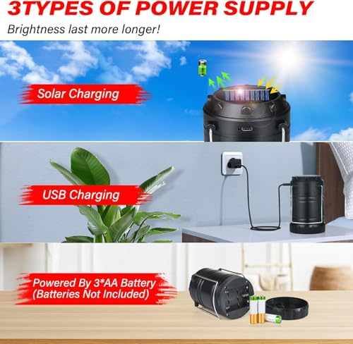 Xynover 4-Pack 3-in-1 Solar Rechargeable Camping Lanterns with Power Bank, Collapsible Waterproof LED Light