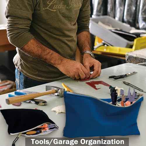8 Pack Canvas Tool Bag Zipper Pouch - Heavy Duty 16 oz. Canvas Tools Utility Pouches, Multipurpose Storage Organizer Tote Bags with Dependable Metal Zippers, 12.5 x 7-Inch