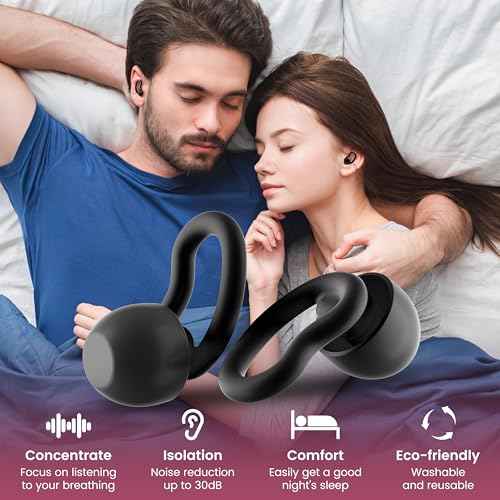 Noise Cancelling Ear Plugs for Sleeping - 2 Pairs Reusable Soft Silicone Noise Block Earplugs for Sound Proof, 30db Noise Reduction Earplug for Sleep, Snoring Blocking, Concert