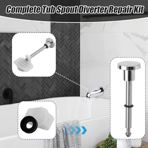 Gosknor Chrome Silver 2pcs Tub Spout Diverter Repair Kit with Valve Stems & Seals - Easy Fix for Leaking Bathtub Spouts