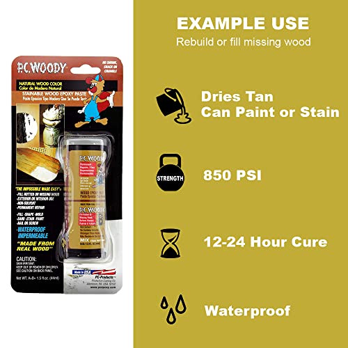 PC-Woody 12 oz Wood Repair Epoxy Paste Two-Part Tan - Permanent Wood Restoration