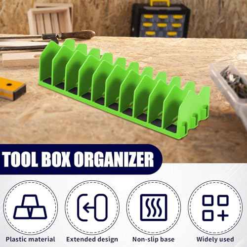 2Pcs Tool Box Organizer, 10 Slots Plier Organizer Rack with Nonslip Rubber Base, Extendable Plier Holder and Cutter Storage Shelves, Tool Trays for 3" H Drawers, Toolbox Attachments (Green)
