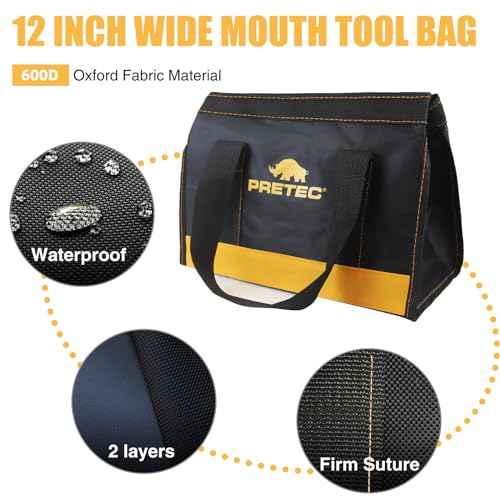 12 Inch Small Tool Bag, Wide Mouth Tool Tote Bag, Waterproof Tool Organizer Bag for Home Organizer for Indoor and Outdoor Gardening, Electricians Repairman Tools Tote Bag