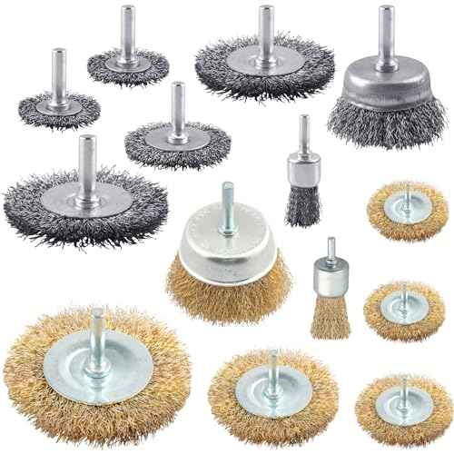 14 Pcs Wire Wheel Brushes with 1/4'' Shank, Carbon Steel Bristles Drill Wire Brush Attachment, for Cleaning Rust, Paint, Abrasive