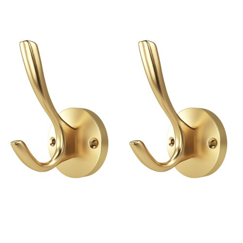 ZUONAI Metal Gold Hooks 2 Pack Brushed Gold Bath Hooks for Towels Heavy Duty Metal Coat Hook for Hanging Coats and Hat Wall Mounted Towel Hanger for Bathrooms Clothing Double Hanger for Bedroom
