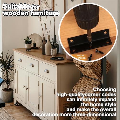 Redunest 10 Pack 3.2 Inch Heavy Duty Black Corner Brackets for Furniture