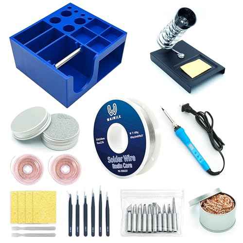 Soldering Iron Stands with Soldering Iron Soldering Iron Tip Soldering Storage Box Brass Cleaning Wire; Cleaning Sponge; Soldering Tip Cleaner Tweezers Set Professional Electronic Soldering Kit