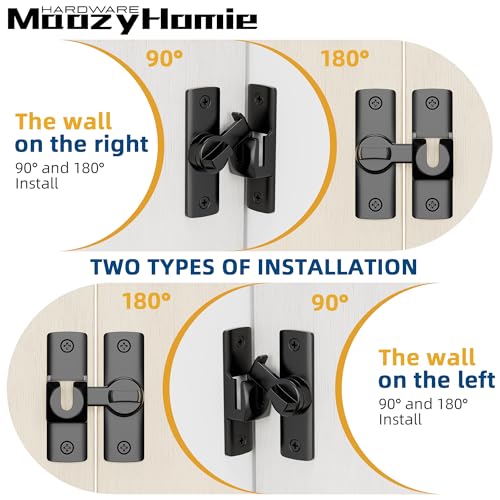 MaozyHomie Black Flip Door Latch 90/180 Degree Barn Door Lock Hardware, Secure Cabinet & Bathroom Gate, 1 Pack