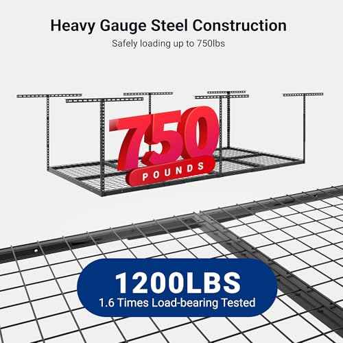 FLEXIMOUNTS 4x8 Overhead Garage Storage Rack, Adjustable Organization System, Heavy-Duty Metal Ceiling Racks, 750lbs Weight Capacity, Black