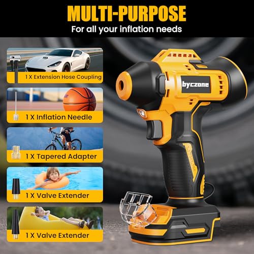 Byczone 160 PSI Tire Inflator for Dewalt 20V Max Battery - Yellow