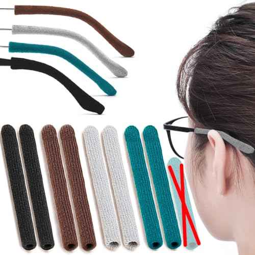 4 Pairs Extended Eye Glasses Ear Grippers, Upgrade Soft Knitting Cotton Arm Cushion for Glasses Behind Ear, Anti Slip Eye Glass Ear Grips, Non Slip Ear Pads, Eyeglasses Temple Tips for Pain Multicolor